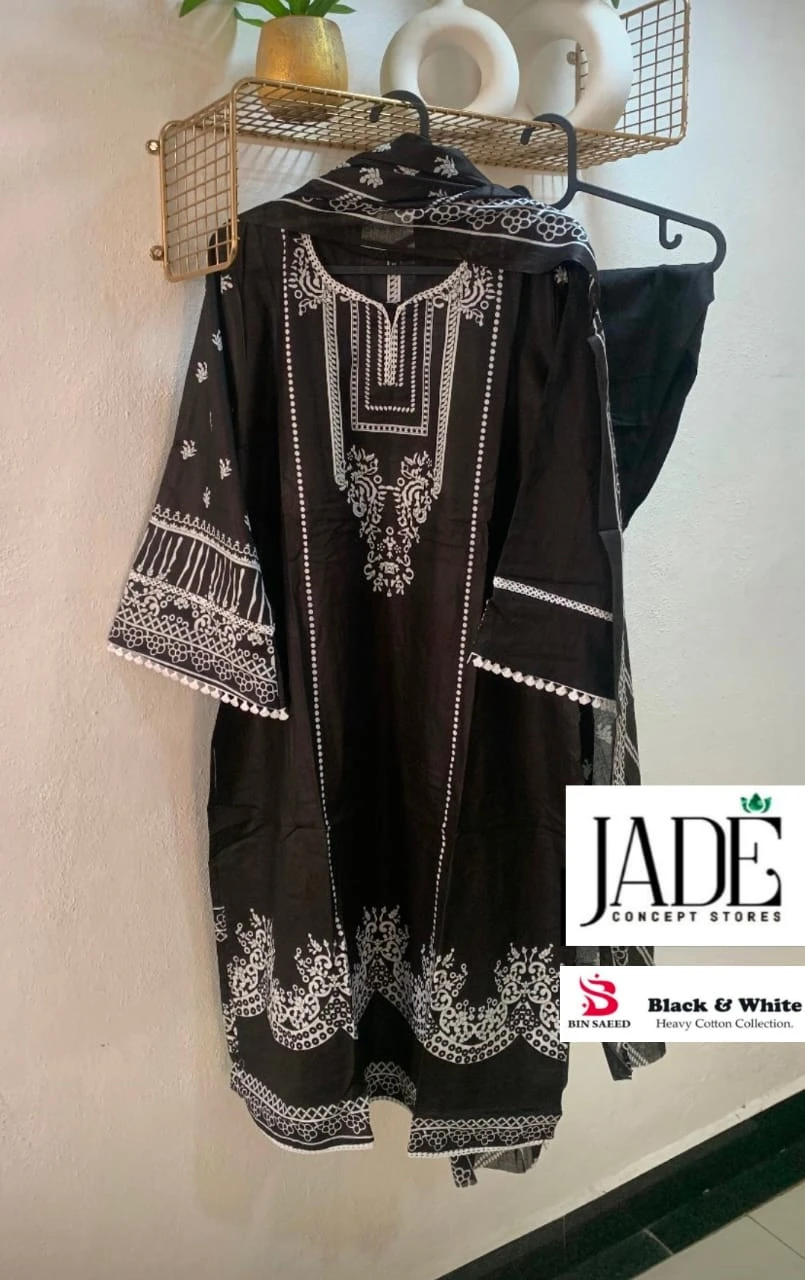 Jade Bin Saeed Black N White Heavy Cotton Luxury Collection Pure Cotton Lawn Wholesale Pakistani Readymade Salwar Suit Catalog — Wholesale Salwar Suits, MPA wholesale from Surat - Gallery Image 5